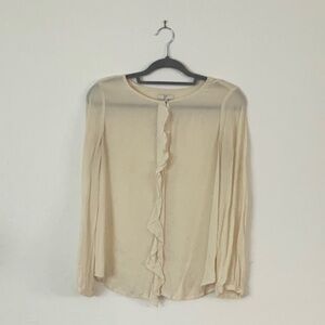 Joie cream long sleeve ruffle button up blouse
